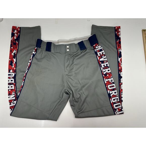 Baseball Pants Size 34 Gray with Red White Blue Camo Accents Never Forgotten BBQ - Picture 1 of 12